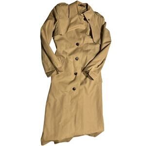 Vintage Etienne Aigner Trench Coat Women’s Size 8 Khaki Tan Belted Leather Trim